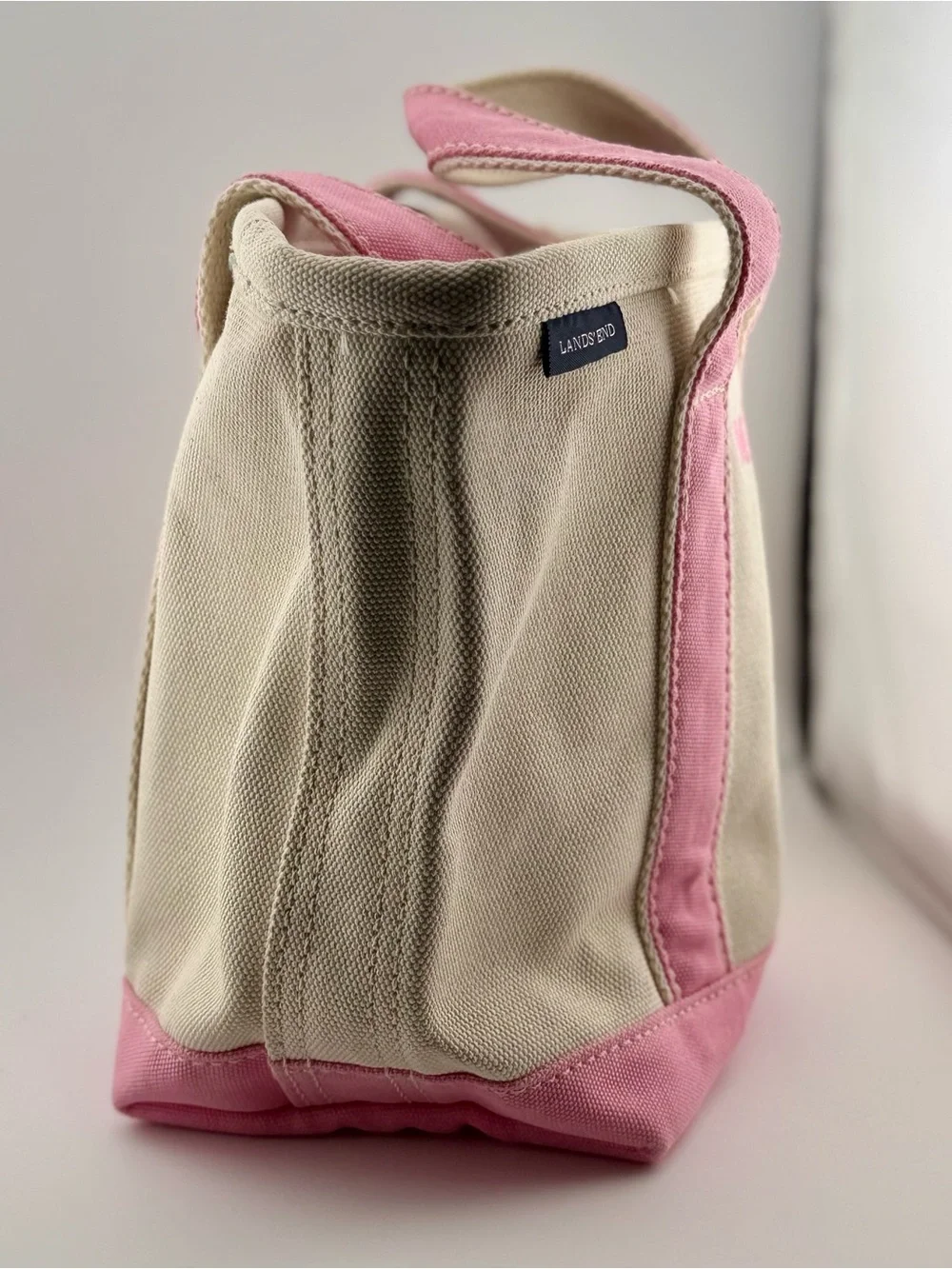 Lands' End Mini Canvas Tote with Pink Trim Pre-owned